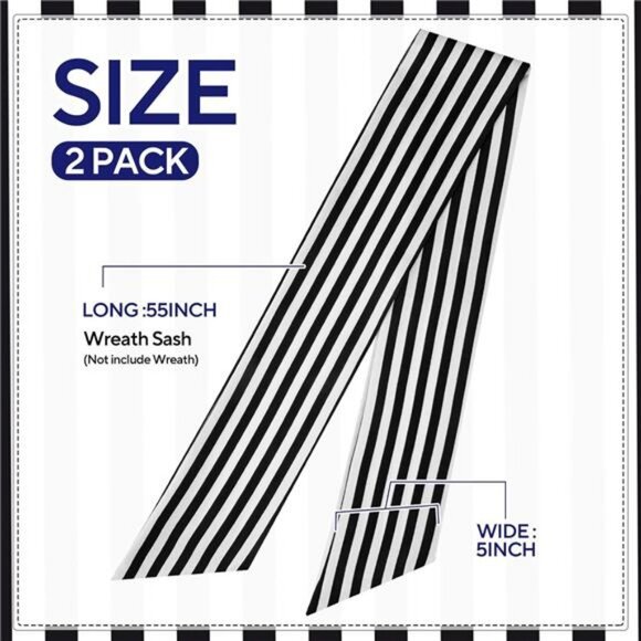 2 Pack Boxwood Wreath Sash Garland for Front Door Porch Decor (Black and White - Picture 3 of 7